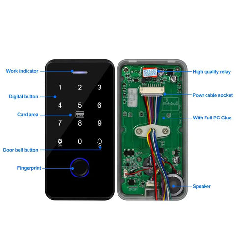 All In One Access Control System Kit For Home And Office With Waterproof Fingerprint Keypad 120 User Capacity RFID Key Fobs