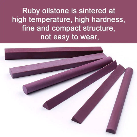 Six Shapes Ruby Whetstone Set 3000 Grit Oilstone For Sharpening Gravers And Tools with square, triangle, semicircle, cylinder shapes
