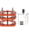 Heavy Duty Pro Grade Router Lift Base Aluminum Alloy Kit With Four Jaw Clamping Router Table Insert Plate Lifting System For Woodworking Engraving And DIY Projects On Small Trimming Machines, orange aluminum lift base with handle and hex keys