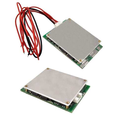 Beefy 4S 100A 12V BMS Protection Board With Smooth Cell Balancing For LiFePO4 Battery Banks, angled view with wires.