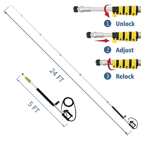 Telescoping Pressure Washer Wand With 24 Ft Reach No Ladder Needed Extension Wand Gutter Cleaner Attachment steps illustration