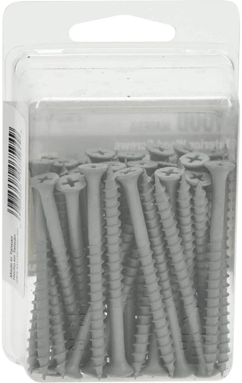 Pro Level Kickass Exterior Deck Screws Fifty Count Ten By Two And A Half Inch Phillips Fasteners with gray ceramic finish in package.