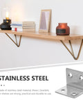 10 Pack 304 Stainless Steel L Brackets Corner Braces for wood and metal shelves, shown supporting a shelf with decor