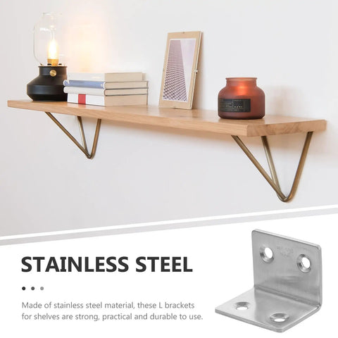 Sturdy 304 Stainless Steel L Brackets Corner Braces Set 90 Degree Metal Shelf Supports 10 Pack Easy Install For Wood Furniture