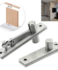 1 Set Premium Heavy Duty Stainless Steel Hidden Pivot Hinges Featuring Advanced Soft Close Hydraulic Dampers For Silent Self Closing Cabinet Doors Smooth As Butter And Zero Slap Guarantee showcased with a wood panel.