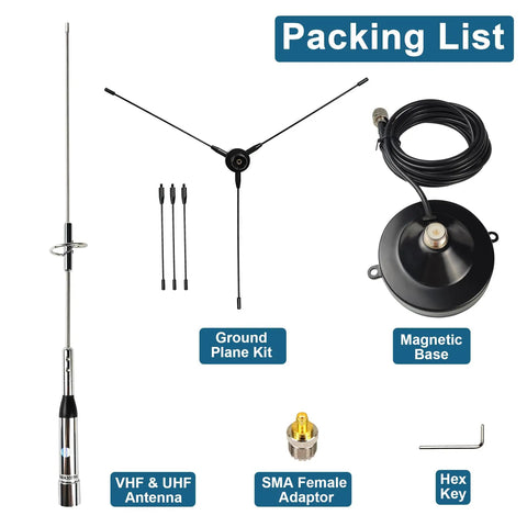 Dual Band Mobile Antenna For 2M And 70CM With Ground Plane Kit, High Gain VHF UHF 144 430 MHz, Magnetic Mount, 13ft Coax components