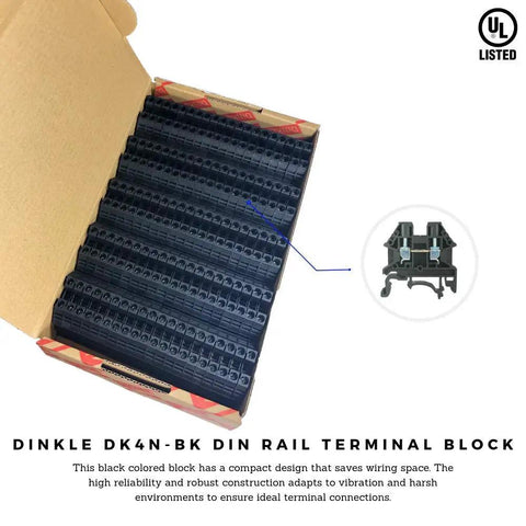 Image of black Compact DIN Rail Terminal Block Screw Type UL 600V 30A 10-22AWG, Pack of 100 for industrial panels