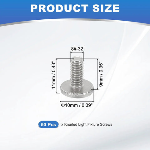 Dang Solid 50 Pack Knurled Thumb Screws With Smooth Nickel Coating And Trusty 832 Threads showing product dimensions and measurements.