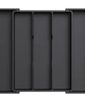 Expandable Utensil Drawer Organizer For Kitchen Drawers With Adjustable Cutlery Tray And Silverware Holder Plastic Spatula Tools Storage Divider Retractable 11 To 18 Inch Wide And 14 Inch Deep Black, top view.