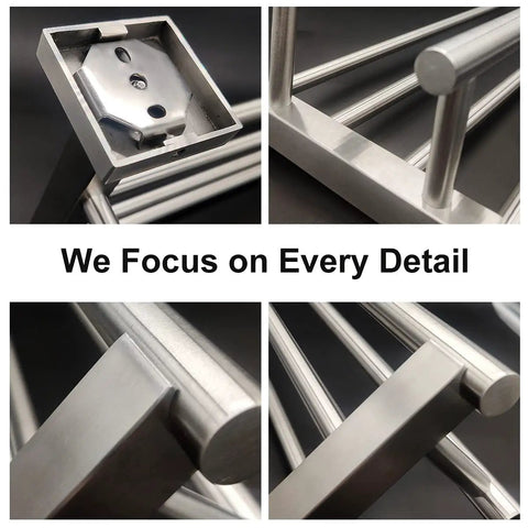 Close-up details of 24 Inch Towel Tower Rack with Double Bars Brushed Nickel Finish Wall Mounted SUS304 Stainless Steel