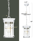 Porch Sidekick Outdoor Pendant Light For Porch And Gazebo Weatherproof Hanging Chandelier With Clear Glass Shade White Finish UL Listed