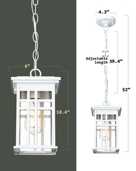 Porch Sidekick Outdoor Pendant Light For Porch And Gazebo Weatherproof Hanging Chandelier With Clear Glass Shade White Finish UL Listed