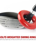 Weighted Golf Swing Rings Set For Quick Warm Up And Skill Mastery Portable Training Accessories on a golf club with red ring