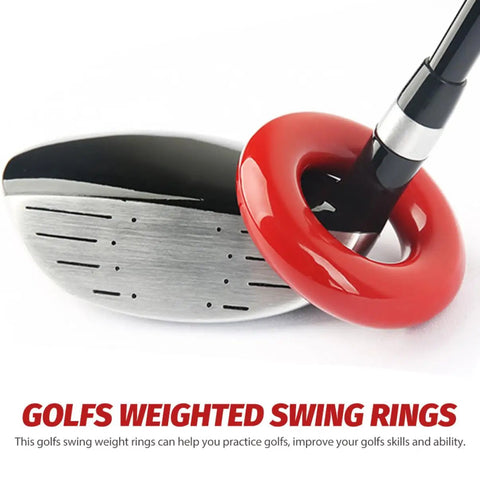 Weighted Golf Swing Rings Set For Quick Warm Up And Skill Mastery Portable Training Accessories on a golf club with red ring