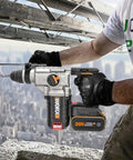 Built Different Heavy Duty Cordless Rotary Hammer Drill With Brushless Motor And Variable Speed Trigger in use on masonry