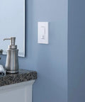 Maestro LED Plus Motion Sensor Dimmer Switch For LED Lighting, 150W, Single Pole Or Multi Location, White, installed in bathroom
