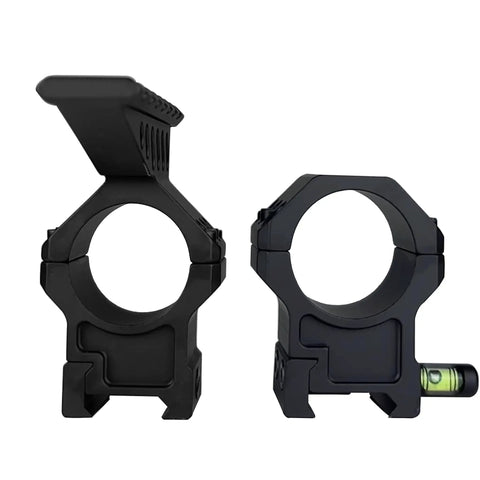 Anti Cant Leveling Scope Rings With Integrated Bubble Level And Diving Board For 30mm Scope Tubes, front view, black aluminum