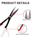 Heavy Duty Pruning Garden Shears Eight Point Two Seven Inch Long Tough As Nails Garden Scissors For Trimming Plants Nursery Pots And Fruit Trees All Purpose Utility Shears With Stainless Steel Blade And Durable Plastic Handle Sharp And Long Lasting; stainless steel blade and red white handle detail