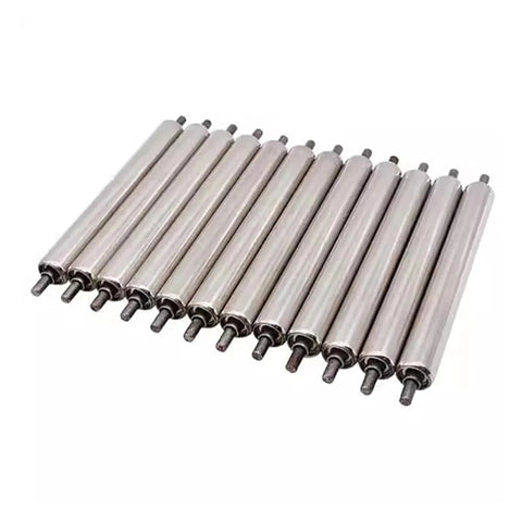 Heavy Duty 4 Pieces Stainless Steel Non Power Shaft Belt Conveyor Roller Kit with uniform 50mm diameter rollers for factory use.