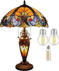 Tiffany Style Yellow Stained Glass Table Lamp With Mother Daughter Vase Base Night Light Cozy, 16 Inch Shade, 24 Inch Tall