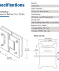 Heavy Duty 180 Degree Brass Glass Door Hinge With Short Back Plate, Chrome Finish, Fits 5/16 To 1/2 Inch Glass Thickness, 1 Piece, Tough Gate Hinge For Interior And Frameless Doors. specification diagram with dimensions