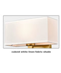 Set Of 2 Gold Wall Sconces With White Linen Fabric Shades, Modern Brushed Brass Finish Vanity Lights For Bedroom Or Living Room