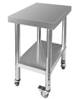 Stainless Steel Mobile Work Table With Four Wheels, 24 By 18 By 34 Inches, Adjustable Two Tier Heavy Duty Prep Station, Ready To Roll For Kitchen, Restaurant, Hotel Or Garage, Rugged Rust Resistant Construction.