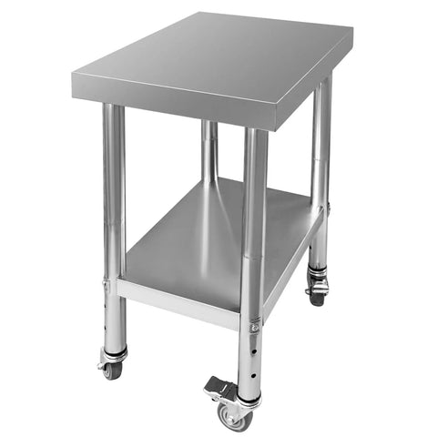 Stainless Steel Mobile Work Table With Four Wheels, 24 By 18 By 34 Inches, Adjustable Two Tier Heavy Duty Prep Station, Ready To Roll For Kitchen, Restaurant, Hotel Or Garage, Rugged Rust Resistant Construction.