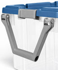 Premium Heavy Duty Wheeled Storage Bins 160 Quart 2 Pack Rolling Carts With Sturdy Metal Axle And Swivel Pull Handle featuring a gray swing handle.