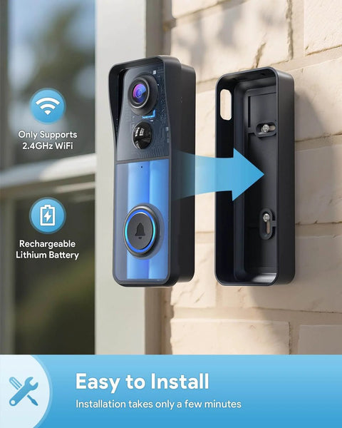 Wireless 2K HD Doorbell Camera With Ring Chime, No Wires Needed, Battery Powered installation on brick wall