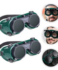 Pro Grade Flip Up Welding Safety Glasses With Anti Glare Polycarbonate Lens And Ventilated Shield, dark green with side vents.