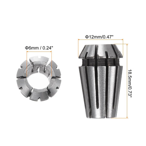 ER11 6mm Spring Collet Chuck Set High Precision 0.015mm For CNC Engraving Machine Lathe Milling Tools, side and top view with dimensions.