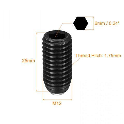 Ball Point Set Screws M12 X 25mm High Carbon Steel Hex Socket Grub Screws With Spring Ball Plunger 10 Pack detailed view