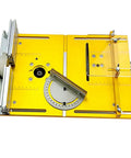 Pro Grade Router Table Insert Plate Workbench Upgrade Kit For Table Saw Wood Router Milling Base with yellow aluminum surface.