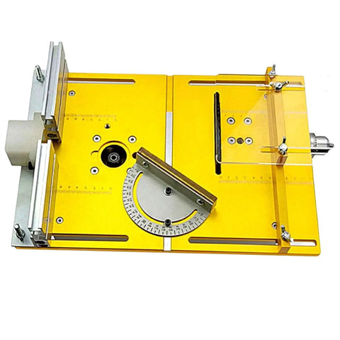 Pro Grade Router Table Insert Plate Workbench Upgrade Kit For Table Saw Wood Router Milling Base with yellow aluminum surface.