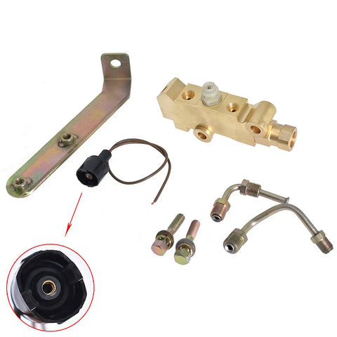 Disc Brake Proportioning Valve Combo Kit With Mounting Bracket For Classic Muscle Cars includes brass valve, bracket, hard lines, and fittings.