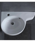 Slick White Ceramic Corner Vessel Sink For Small Bathrooms Wall Mounted Basin With Dual Faucet Holes Modern Space Savvy Vanity Refresh Fresh Bathroom Decor Vibe - top view with angled profile.