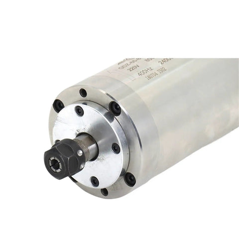 Close-up of Heavy Duty 800W Water Cooled CNC Router Motor With ER11 Collet, showing precision bearing and collet design.