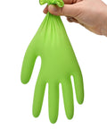 Nitrile glove, bright green, front view, raised diamond texture grip