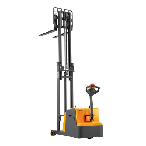 Full Electric Counterbalanced Stacker With A Solid 2200 Lb Lift Capability, compact design for easy maneuvering in tight spaces.