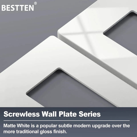 Pack Of Ten Matte White Screwless Two Gang Decor Wall Plates Modern Upgrade For Light Switches Dimmers Usb And Gfci Receptacles