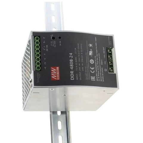 Industrial Grade 480W 24V DC-DC Converter With Wide 16.8 To 33.6V Input, -40°F To 176°F Operating Temp, 91% Efficient DIN rail mount