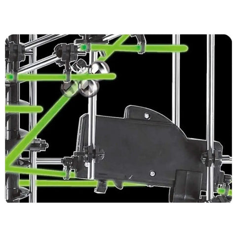 Close-up of the 867 Piece Marble Roller Coaster Kit With Glow In The Dark Space Rail STEM Model showing glow track and steel balls.