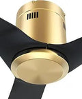 Close-up of 52 Inch Indoor Ceiling Fan With DC Motor Remote 10 Speed Settings Flush Mount Nature Wind Mode Black And Gold Finish