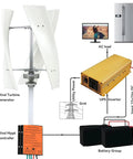 Diagram of 13000W Wind Turbine Kit With MPPT Controller For 12V 24V Systems, showing wind turbine, controller, inverter, and battery group.