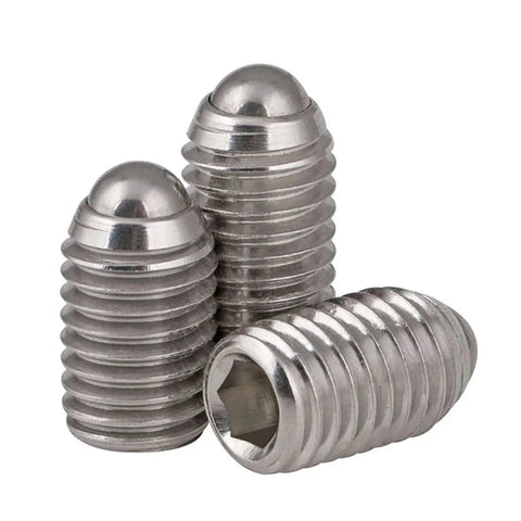 Premium 304 Stainless Steel Ball Plunger Set Screws featuring smooth hex socket and polished finish, 10 pack.