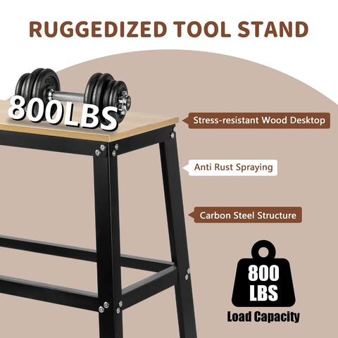 No Sweat Heavy Duty Drill Press Stand With Smooth Rolling Casters And Quick Adjust Platform 700 Lb Capacity Rugged Steel Shop Cart with stress-resistant wood desktop