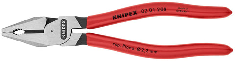 High Leverage Combination Pliers 7.87 Inch Heavy Duty Cutter with 63 HRC Cutting Edges and Plastic Coated Grips, side view