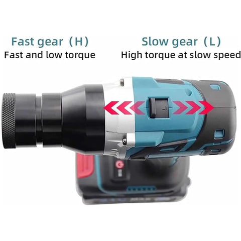 Heavy Duty Cordless Automatic Blind Rivet Nut Tool Kit With Dual Batteries For Easy Assembly And Fastening No Cords Needed To Power Your Projects Without Hassle, side view showing fast and slow gear switch