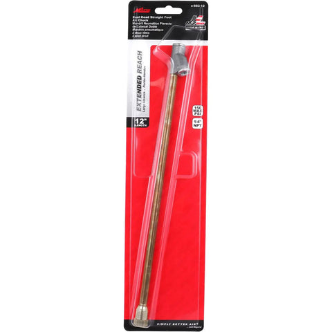 Straight Foot Dual Head Air Chuck With 12 Inch Extended Reach For Tire Pressure Gauges in packaging